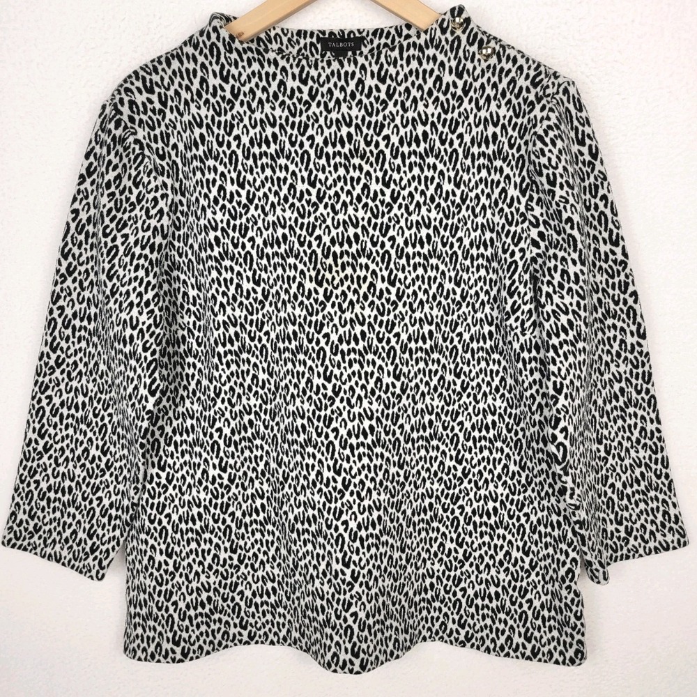 TALBOTS Leopard Print Blouse Sz L Gold Button‎ Accent Chic Career Mob Wife